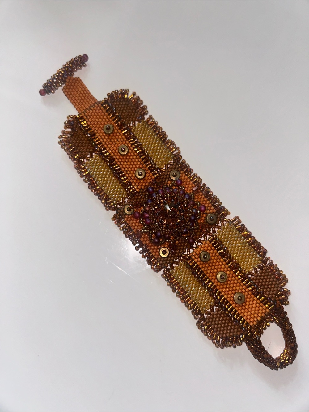Beaded Statement Cuff Bracelet in Amber & Gold